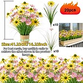 cheap Artificial Flower-20Pcs Artificial Outdoor Flowers and Bulbous Grass, Plastic Replica Gerbera Daisy and Bulbous Grass Ground Plants, Suitable for Garden, Patio, Hotel Decoration, Easy to Care for All Seasons