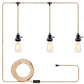 tanie Design klastrowy-15 stóp z 1 wtyczką do lampy wiszącej, 23 stopy z 3 wtyczkami do lampy wiszącej, lampy wiszące z przewodem wtykowym, zestaw lamp wiszących z konopnej liny z dwustopniowym przełącznikiem, zestawy lamp