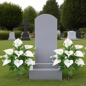 billige Kunstig blomst-2 stk. kunstige blomster til kirkegården til minnedagen, store, vedlikeholdsfrie gravsteinsdekorasjoner, egnet for alle årstider, ideelle for utendørs kirkegårder, minnehaller hjemme, gravsteder
