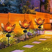 olcso Pathway Lights &amp; Lanterns-3 db kültéri, napelemes, vízálló, üreges vas lótuszlámpa vetítővel, dekoratív LED lámpák kertbe, udvarra, gyepre, ösvényre, villába, tószélre – hangulatvilágítás