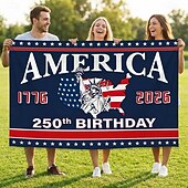 お買い得  250周年-アメリカ建国250周年記念愛国的な壁掛けタペストリー（1776-2026）、鷲、自由の鐘、自由の女神像、赤と青の色、ホリデーデコレーションの背景用