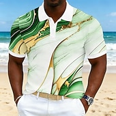 economico Polo hawaiana da uomo-Per uomo Geometrico Polo Hawaiane Manica Corta Magliette polo Camicie con Colletto Casual Athleisure Abbigliamento da vacanza Stampa 3D Bottoni Tessuto retato traspirante Primavera &amp; Estate Blu Rosso