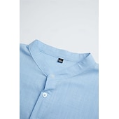 economico Vacanza-Per uomo Camicia di lino Camicia popover Camicia casual Camicia da Spiaggia Camicia con colletto alla coreana Semplice Casuale Spiaggia Nero Bianco Rosa Blu Manica Lunga Collo alla coreana Primavera