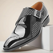 economico Scarpe Eleganti Classiche-Scarpe eleganti da uomo di alta qualità in vera pelle verniciata nera con fibbia, pannello testurizzato, calzature formali di lusso per uomini d'affari, matrimoni, ufficio, banchetti e abbigliamento serale sofisticato.