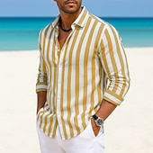 economico Vacanza-Per uomo Camicia Camicia di lino Camicia Estiva Camicia da Spiaggia Camicia in cotone e lino Camicie a righe A righe Casuale Abbigliamento casual alla moda Blu Rosa Verde Cachi Manica Lunga Collo