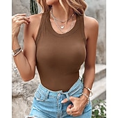  Dames Singlet Effen Modieus Stijlvol Casual Mouwloos Strakke ronde hals Normale tops Dagelijks Uitgaan Weekend Zwart Wit Geel Bruin Groen Zomer Lente