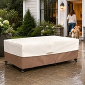 abordables Fundas para Muebles de Patio-Funda impermeable para muebles de patio, tela Oxford 420D, poliuretano recubierto de plata, rectangular e impermeable para mesa y silla, marrón y beige.