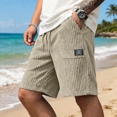 cheap Casual Shorts-Men's Shorts Casual Shorts Corduroy Shorts Pocket Elastic Waist Plain Textured Comfort Breathable Knee Length Casual Outdoor Beach Vacation Fashion Black White Stretchy
