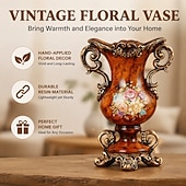 billige Kunstig blomst-europeisk kunstig vintage blomsteroppsats vasesett gyllen harpiksvase falsk blomst, luksuriøs europeisk stil hjemmeinnredning, bordblomsteroppsats for stue, kontor, hotell, inngangsparti