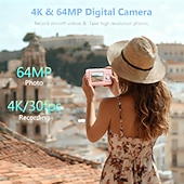 olcso Sportkamerák-4k digitális fényképezőgép fotózáshoz, 64 megapixeles vlogoló kamera YouTube-hoz 16x zoommal, kompakt kompakt fényképezőgép gyerekeknek, tinédzsereknek, kezdőknek, diákoknak, hordozható utazókamera