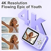 baratos Câmaras de Ação-Câmera digital 4K para fotografia, 64MP, com foco automático, ideal para vlogs no YouTube, zoom de 16x, compacta, perfeita para estudantes, iniciantes e adolescentes. Câmera portátil do tipo "apontar