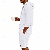 Χαμηλού Κόστους Βαμβακερό Λινό Πουκάμισο-Ανδρικά Πουκάμισο λινό 2 Κομμάτια Σετ πουκαμίσου Και Σορτσάκια Σορτς από λινό Σορτς παραλίας Σειρά Σκέτο Καθημερινά ΕΞΩΤΕΡΙΚΟΥ ΧΩΡΟΥ Διακοπές Με Κουκούλα Μακρυμάνικο Καλοκαίρι Άνοιξη