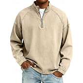  Voor heren Overhemd van 100% katoen met zure wassing T-shirt Lange mouw Opstaand Lente Herfst Herfst winter Effen Vintage Streetwear Casual Rits omhoog Standaard Casual Huis Straat Zwart Roze