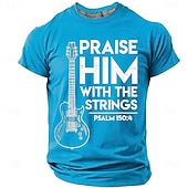  T-shirt pour hommes Bible Louez-le avec les Cordes Guitare Électrique Psaume 150 4 Musicien Chrétien Leader de Louange T-shirt Graphique Décontracté À Manches Courtes Vêtements de Groupe Église