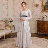 cheap Dresses-Medieval Renaissance Regency Period Floor Length Dress Princess Gentlewoman Noblewoman Polka Dot Scoop Neck Fancy Dress Women's Renaissance Fair LARP Adults' Dress