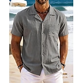 economico Vacanza-Per uomo Camicia Camicia di lino Camicia Estiva Camicia da Spiaggia Camicia con Bottoni Semplice Vacanza Ferie Nero Bianco Blu marino Azzurro cielo Manica Corta Collo a Lancia Estate Primavera