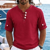 economico Polo Classico da Uomo-Per uomo Camicia di lino Polo Casuale Vacanza Senza colletto Manica Corta Vacanza Moderno Semplice Blocco di colore Bottoni Estate Primavera Blu Bianco Giallo Rosso Grigio Camicia di lino