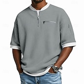  Per uomo Maglietta Waffle Maglietta Manica Corta Maglione Mezza zip Estate Tinta unica Moda Designer Confortevole Patchwork Blocco di colore Tasca con cerniera Casuale Quotidiano All'aperto Blu