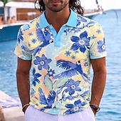 preiswerte Hawaii-Poloshirt für Herren-Herren Tiermotiv Hawaiianische Polohemden Kurzarm Polo-Shirts Revers Resort Athleisure Urlaubskleidung 3D-Druck Knöpfe Frühling &amp; Sommer Blau Gelb Rosa