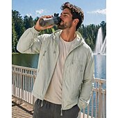 Недорогие Куртки для бега-Муж. Однотонный Куртка для бега Куртка для активного отдыха Куртка с капюшоном Лето Весна Осень Карман Полный почтовый индекс Длинный рукав Защита от солнца С защитой от ветра Легкость Дышащий