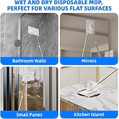 baratos Produtos de limpeza-Esfregão descartável sem contato com 2 panos reutilizáveis, mini esfregão para limpeza a seco e úmida, esfregão plano com encaixe fácil para espaços pequenos, instalação em 1 segundo.