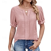 economico T-shirt semplice-Per donna Blusa con texture Top traforato Maglietta traforata Maglietta Traforato Tinta unica Moda Classico Casual Manica Corta Scollo a V Top Regolari Casuale Quotidiano Spiaggia Nero Bianco Rosa