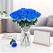 abordables Fleurs artificielles-Lot de 50 roses artificielles réalistes avec tiges et feuilles, idéales pour la décoration intérieure, les centres de table de mariage, les hôtels et bureaux, les cadeaux de mariage à faire soi-même,