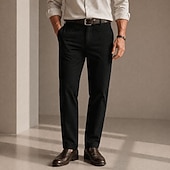 abordables Chinos-Pantalones chinos para hombre: microelásticos, bolsillos delanteros, cómodos, informales. &amp;negocios, negro &amp; blanco