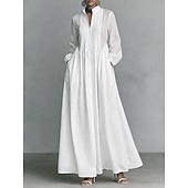  Pentru femei Rochie Maxi Rochii Tip Cămașă Rochie albă Rochie de absolvire Elegant Modă Modern În aer liber Vacanță Ieșire Fit regulat Simplu Manșon Lung Gât Înalt Albastru piscină Negru Alb Roz