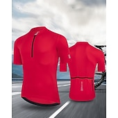 tanie Męskie koszulki-Męskie Koszulka rowerowa Jeden kolor Krótki rękaw Rower Dżersej Top z 3 tylnymi kieszeniami Odporny na UV Szybkie wysychanie Kieszeń na plecach Odvádí pot Sport Czarny Biały Czerwony Odzież