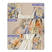 abordables Robe-Médiéval Renaissance 19ème siècle Longueur au sol Robe Manches courtes Princesse Floral Imprimé Floral Col carré Déguisement Femmes Carnaval Foire de la Renaissance LARP Soirée à thème rétro Adulte