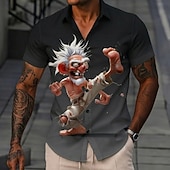 cheap Vintage Shirt-Men's Funny Cartoon Character Old Man Shirt Summer Shirt Button Up Shirt Short Sleeve Vintage Retro Daily Outdoor Vacation Summer Spring Turndown 3D Print Collared Shirts Blue Black Brown Khaki Gray