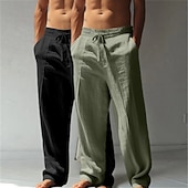 abordables Classique-Homme Pantalons en Lin Pantalons Pantalon d'été Pantalons Amples Pantalons de Plage Cordon de serrage Taille Élastique Jambe Droite Uni Confort Respirant Longueur complète Occasionnel Quotidien Fête