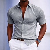 baratos Camisas casuais inteligentes masculinas-Homens Camisa Social Camisa casual Camisa de algodão camisa de botão Preto Amarelo Verde Claro Rosa Roxo Manga Curta Listrado Colarinho de Camisa Casual Diário Bolso frontal Roupa Elegante Moda Casual
