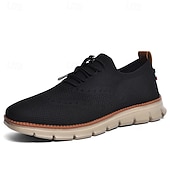 cheap Casual Lace-Up Shoes-Men's Breathable Knit Lace-Up Sneakers, Lightweight Comfort Walking Shoes, Casual Sport Style for Men, Perfect for Travel, Outdoor Leisure, Commuting and Everyday Wear