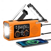cheap Flashlights-Emergency Radio 4000mAh Solar Hand Crank AM/FM/NOAA Portable Weather Radio with Phone Charger, LED Flashlight, Reading Lamp, SOS Alarm, Headphone Jack for Indoor Outdoor Emergency, USB Charged
