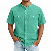 halpa Miesten Smart Casual -paidat-SoftFade™ Miesten Paita Rento Paita Napitettava Paita 100% Puuvillaa Happopesu Paita Musta Vaaleanvihreä Vaaleanpunainen Purppura Khaki Lyhythihainen Yksinkertainen Isoisän Kaulus Rentoon