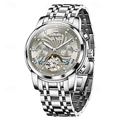 economico Orologi meccanici-Orologio automatico da uomo Olevs Skeleton, lussuoso orologio da polso da lavoro bicolore in acciaio inossidabile con calendario multifunzione, orologio meccanico analogico luminescente impermeabile,