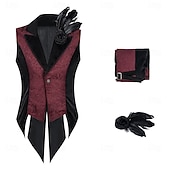 cheap Tops-Medieval Renaissance Steampunk Vest Tailcoat Vampire Royal Attire Fancy Dress Men's Fantasy Halloween Carnival Performance LARP Ren Faire Adults' Vest Brooch