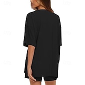 cheap Women's Blouse Suits-Women's Two Piece Sets Shorts Sets Short Sleeve Round Neck Plain Fashion Streetwear Casual Daily Outdoor Black Brown Summer Regular Fit