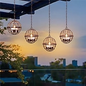 ieftine Lumini de cale și lanterne-Lumânări solare metalice cu sferă de lumină, lumini decorative suspendate din fier forjat, lumini LED solare pentru exterior, lumini pandantive pentru grădină și terasă, potrivite pentru grădini,