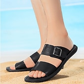 baratos Sandálias e Chinelos para Homem-Men's Brown Double Strap Slide Sandals Adjustable Buckle Open-Toe Comfort Summer Footwear Lightweight Casual Beach Shoes for Island &amp; Cruise, Seaside Travel, Deck Walks and Resort Leisure