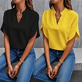 cheap Plain Blouses-Multi Packs 2pcs Women's V Neck Short Sleeves Yellow+Blue Blouse Jeans Sexy Plain Solid / Plain Color Casual Daily Spandex Summer
