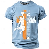  Herre Bibelen Basketball Silhuett Oransje Kors Jeg Kan Gjøre Alle Ting Gjennom Kristus Som Styrker Meg Kristent Religiøs T-skjorte Grafisk Casual Kort Erme Gym Kirke Slitasje Designer Klær