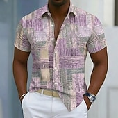 economico Geometrica-Per uomo Geometrico Blocco di colori Patchwork Camicia Camicia Estiva Camicia con Bottoni Manica Corta Moda Casual All'aperto Vacanza Abbigliamento Quotidiano Estate Primavera Collo ripiegato Stampa
