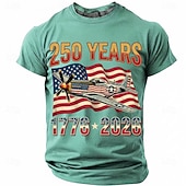  250周年 7月4日 2026年 メンズ 250年 1776-2026 P-51マスタング 戦闘機 グラフィック Tシャツ 短袖 クルーネック 愛国的 USA フラッグ 航空兵 材料 デザイナー衣料 アパレル
