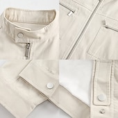 voordelige Casual Jassen-Heren Harrington-jas van 100% katoen, lichtgewicht, met ritssluiting, casual lente/herfstjas met opstaande kraag en borstzakken, zwart, marineblauw, ivoor