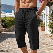 ieftine Vacanţă-Bărbați Pantaloni scurți din in Pantaloni scurți de vară Pantaloni scurți de plajă Cordon Buzunar Talie elastică Culoare solida Confort Respirabil Lungime gambă Casual Zilnic Plajă Vacanță Modă Negru