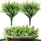 رخيصةأون نباتات صناعية وخضرة-١٠ قطع من السرخس الصناعي - سرخس صناعي للزراعة الخارجية - سرخس صناعي لتزيين أحواض الزهور الخارجية الكبيرة - نباتات صناعية من نوع سرخس بوسطن لتزيين الشرفة