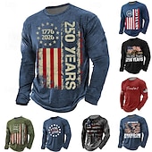 Χαμηλού Κόστους Ανδρικά 3D T-shirts-4η Ιουλίου 2026 250η Επέτειος Μνήμης Ανδρικό 3D Εκτύπωση Σημαία ΗΠΑ Crew Neck Μακρυμάνικο T-Shirt Casual Καθημερινά